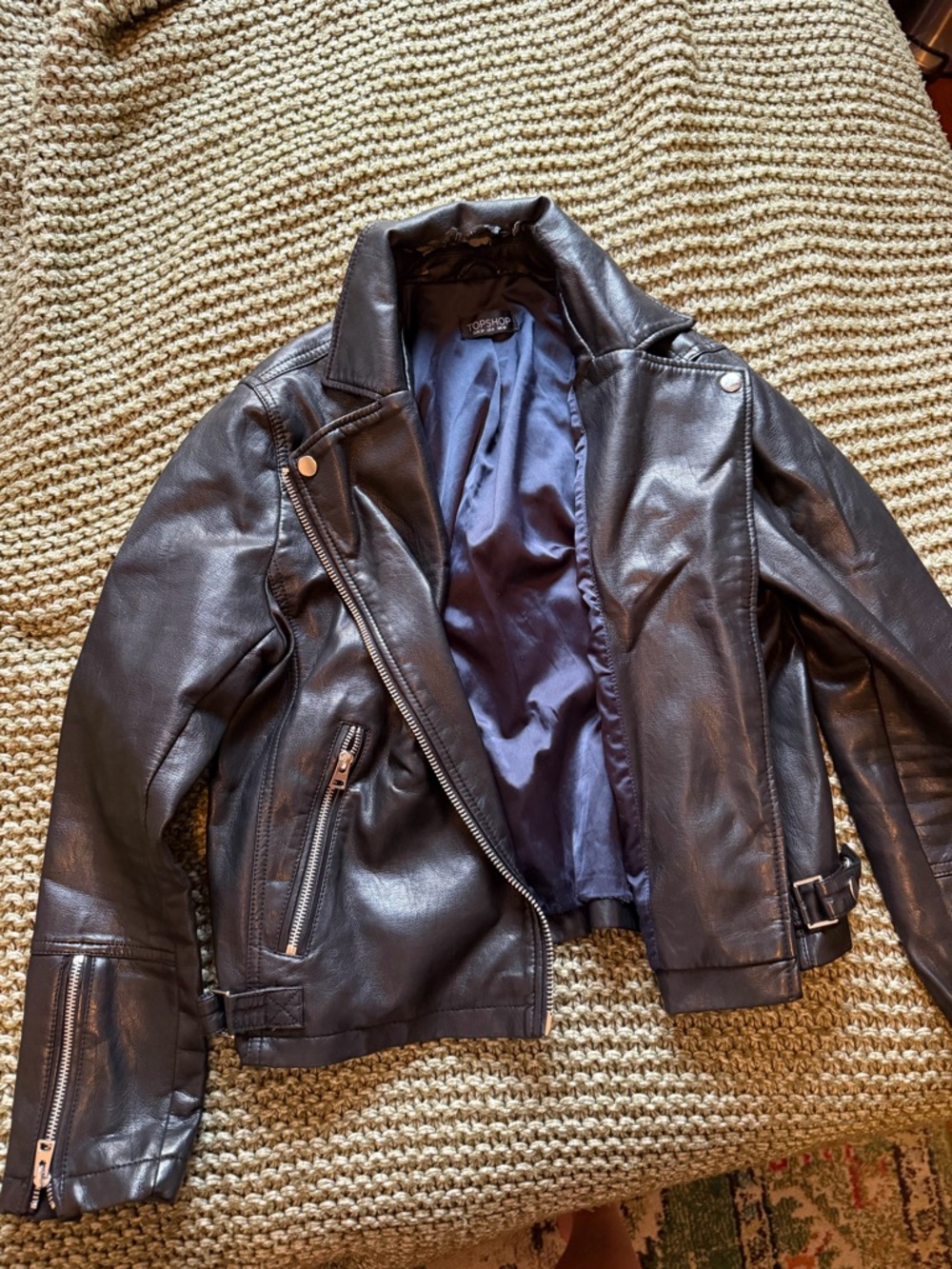 Topshop Black Leather Asymmetrical Moto Jacket